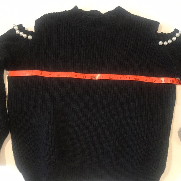 Soft Sweater Black Ribbed White Faux Pearls Cold Shoulder Aiblee S - Picture 13 of 14